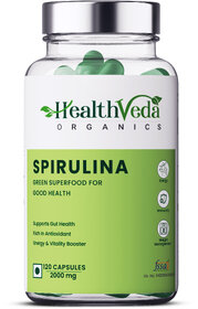 Health Veda Organics Spirulina Capsules  Plant Based Green Food for Good Health  Weight Management  120 Veg Capsules