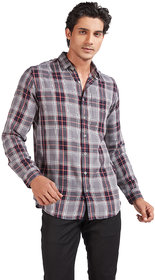 Blue Buddha Men's Checks Grey Cotton Spread Collar Long Sleeved Regular Fit Casual Shirt