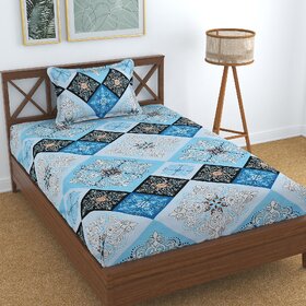 Home Crown 210 TC Indian Glace Cotton 1 Bedsheet (60 x 90 ) + 1 King Size Pillow Cover (20 x 30) Aqua Box