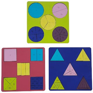                       KRIDA -Combo of 3 Fractions (Circle, Triangle  Square) -Shape  Fraction Learning Games (MDF Wood)                                              