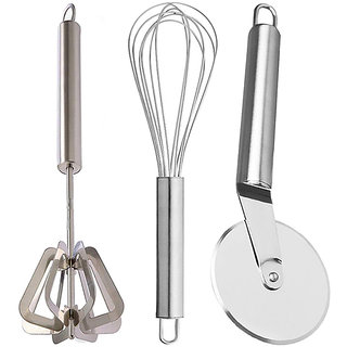                       Oc9 Stainless Steel Mathani and Steel Whisk and Pizza Cutter For Kitchen Tool                                              