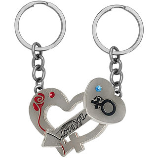                       M Men Style Heart And Key Set Of 2 Keychain Keyring  Car Bike Home Office Birthday Gift                                              