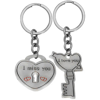                      M Men Style I love And Miss You Heart And Key Set Of 2 Keychain Keyring                                              