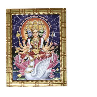 Reprokart Goddess Gayatri Devi Maa On Lotus Photo Frame With Sparkle Finishing For Wall Hanging and Puja Room
