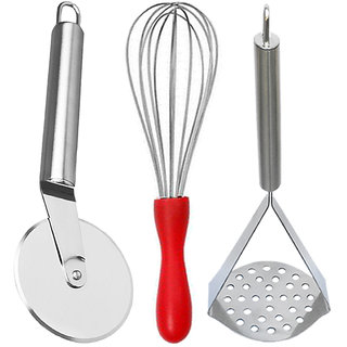                       Oc9 Stainless Steel Egg Whisk and Pizza Cutter and Potato Maser For Kitchen Tool                                              