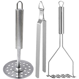                      Oc9 Stainless Steel Roti Chimta and Potato Masher (Pack of 2) For Kitchen Tool                                              