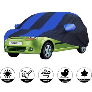 Allextreme CS5002 Car Body Cover with Chevrolet Spark Custom Fit Body Protection (Navy Blue  Blue with Mirror)