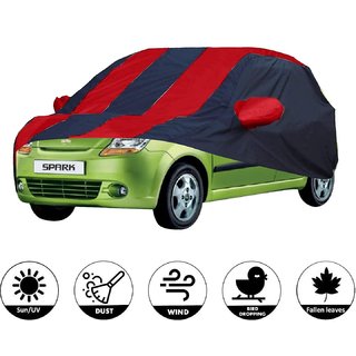 Allextreme CS5004 Car Body Cover with Chevrolet Spark Custom Fit Body Protection (Navy Blue  Red with Mirror)