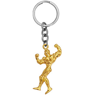                       M Men Style Bodybuilder Human Biceps Charm Gold  Metal Sport Keychain For Men And Women                                              