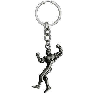                       M Men Style Bodybuilder Human Biceps Charm Grey  Metal Sport Keychain For Men And Women                                              