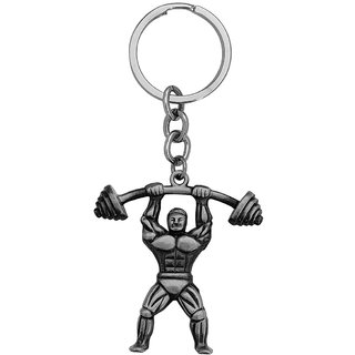                       M Men Style Dumbbell Barbell Workout Gift  Grey Metal Sport Keychain For Men And Women                                              