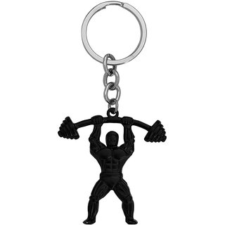                       M Men Style Dumbbell Barbell Workout Gift  Black  Metal Sport Keychain For Men And Women                                              