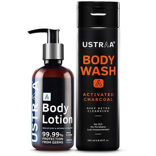                       Ustraa Body Lotion Germ Free 200ml And Body Wash Activated Charcoal 250ml                                              