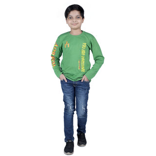                      Kid Kupboard Cotton Full Sleeves Light Green T-Shirts for Kids Boy's                                              