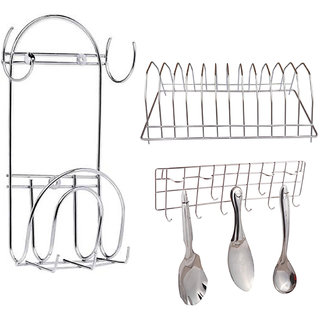 Oc9 Stainless Steel Chakla Belan Stand and Plate Stand and Wall Mounted Ladle Hook Rail For Kitchen