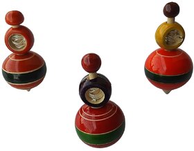 KRIDA - Wooden Lattu / Bhamardo - Spinning Sphere Top Toy (Set of 3)