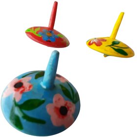 KRIDA - Wooden Lattu / Chakri - Spinning Disk Toy (Set of 3)