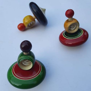 Krida - Wooden Lattu Bhamardo - Spinning Disk Top Toy Set Of 3