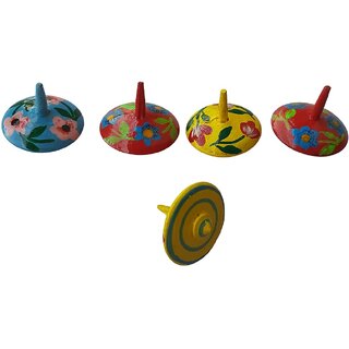 KRIDA - Wooden Lattu / Chakri - Spinning Disk Toy (Set of 5)