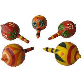 KRIDA - Wooden Lattu / Chakri - Mini Spining Top Toy (Set of 5)