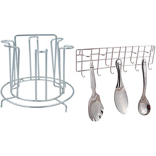                       Oc9 Stainless Steel Glass Stand / Glass Holder and Wall Mounted Ladle Hook Rail For Kitchen                                              