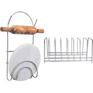                       Oc9 Stainless Steel Plate Stand / Dish Rack and Chakla Belan Stand For Kitchen                                              