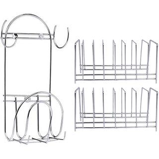                       Oc9 Stainless Steel Plate Stand / Dish Rack (Pack of 2) and Chakla Belan Stand For Kitchen                                              