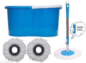 VEE-Grow Magic Dry Bucket Mop - 360 Degree Self Spin Wringing With 2 Super Absorbers Mop Set  (Blue)