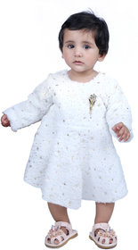 Kid Kupboard Cotton Full Sleeves FROCK For Baby Girls (White)