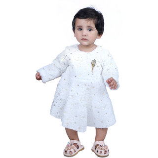                       Kid Kupboard Cotton Full Sleeves FROCK For Baby Girls (White)                                              