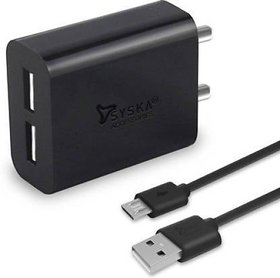 Syska TC-3AD-BK 3.1 A Multiport Mobile Charger with Detachable Cable (Black)
