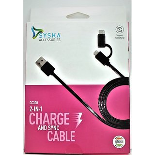 Syska CC300 1.5 m USB Type C Cable (Compatible with ALL SMART PHONE, Black)
