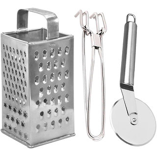                       Oc9 Stainless Steel Grater / Slicer and Utility Pakkad and Pizza Cutter For Kitchen Tool Set                                              