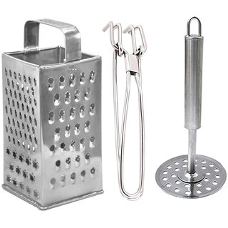                       Oc9 Stainless Steel Grater / Slicer and Utility Pakkad and Potato Masher For Kitchen Tool Set                                              