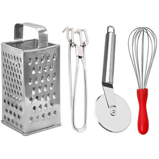                       Oc9 Stainless Steel Grater / Slicer and Utility Pakkad and Pizza Cutter and Egg Whisk For Kitchen Tool Set                                              