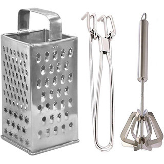                       Oc9 Stainless Steel Grater / Slicer and Utility Pakkad and Mathani / Hand Blender For Kitchen Tool Set                                              