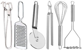 Oc9 Wire Grater and Utility Pakkad and Pizza Cutter and Egg Whisk and Roti Chimta and Potato Masher for Kitchen