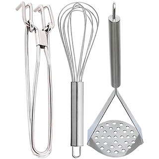                       Oc9 Stainless Steel Utility Pakkad and Whisk / Egg Whisk and Potato Masher For Kitchen Tool Set                                              