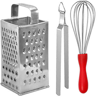                       Oc9 Steel Grater / Slicer and Roti Chimta / Cooking Tong and Whisk / Egg Whisk For Kitchen Tool Set                                              