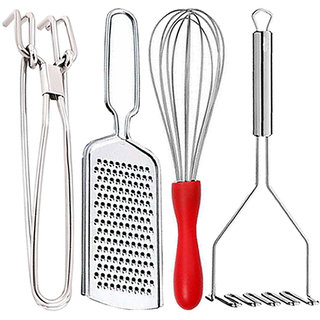                       Oc9 Stainless Steel Utility Pakkad and Wire Grater / Cheese Grater and Egg Whisk and Potato Masher For Kitchen Tool                                              
