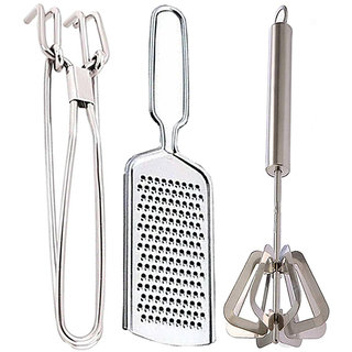                       Oc9 Stainless Steel Wire Grater / Cheese Grater and Utility Pakkad and Mathani / Hand Blender for Kitchen Tool Set                                              