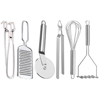                       Oc9 Wire Grater and Utility Pakkad and Pizza Cutter and Egg Whisk and Roti Chimta and Potato Masher for Kitchen                                              