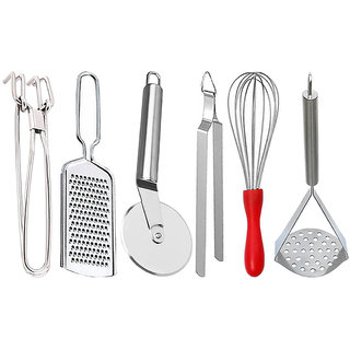                       Oc9 Wire Grater and Utility Pakkad and Pizza Cutter and Egg Whisk and Roti Chimta and Potato Masher for Kitchen                                              