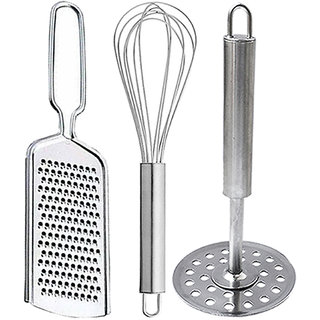                       Oc9 Stainless Steel Wire Grater / Cheese Grater and Egg Whisk and Potato Masher for Kitchen Tool Set                                              