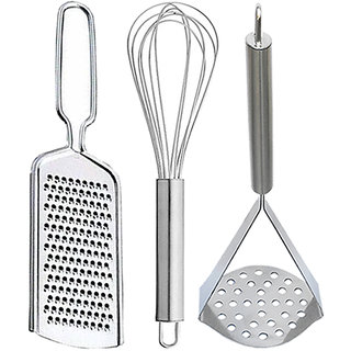                       Oc9 Stainless Steel Wire Grater / Cheese Grater and Egg Whisk and Potato Masher for Kitchen Tool Set                                              