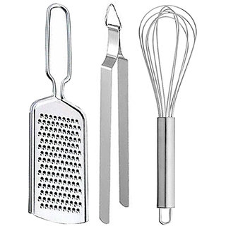                       Oc9 Stainless Steel Wire Grater / Cheese Grater and Roti Chimta and Whisk / Egg Whisk for Kitchen Tool Set                                              