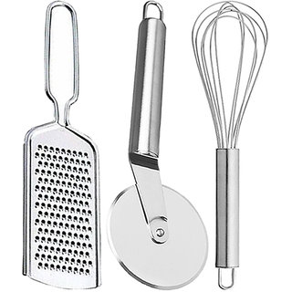                       Oc9 Stainless Steel Wire Grater / Cheese Grater and Wheel Pizza Cutter and Whisk / Egg Whisk for Kitchen Tool Set                                              