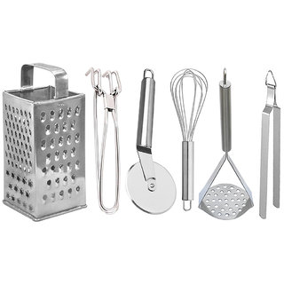                       Oc9 Grater / Slicer and Utility Pakkad and Pizza Cutter and Egg Whisk and Roti Chimta and Potato Masher For Kitchen                                              