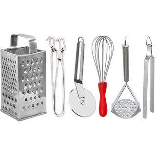                       Oc9 Grater / Slicer and Utility Pakkad and Pizza Cutter and Egg Whisk and Roti Chimta and Potato Masher For Kitchen                                              