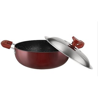                       Kumaka Siddhi Nonstick Deep Kadhai with 195 mm Diameter and 1.5 LTR. Capacity Along with Bakelite Handle and Steel Lid (                                              